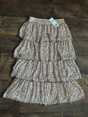 Miss Selfridge Mujer Falda Midi Lentejuelas Niveles Rubor Talla 6 Foto 1 de 4