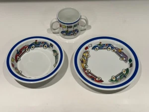 Tiffany & Co Race Cars Childs Tableware 3 Piece Dish Set Plate Bowl & Cup 2002 - Picture 1 of 8
