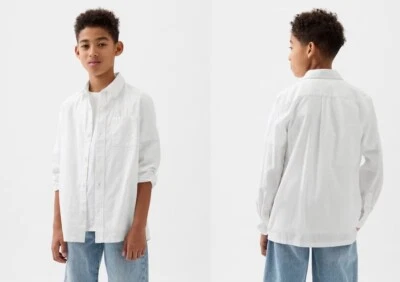 Boys Cherokee Long-Sleeve Linen-Cotton Oxford White Shirt Button Down Small 6/7 - Image 1 of 4