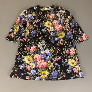 VTG Victorias Secret Floral Print Tunic Dress M/L Top Short Sleeve Black Purp - Picture 1 of 11