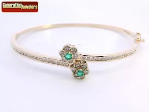 14K YELLOW GOLD .56CTTW DIAMOND K, SI2 & EMERALD BANGLE BRACELET FREE SHIP - Picture 1 of 5