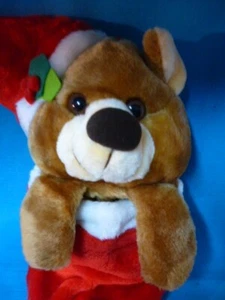 VINTAGE XMAS BEAR PLUSH 3D STOCKING ADORABLE - Picture 1 of 6