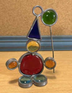 VTG Stained Glass Person w/ Balloon & Hat Figurine or Hanging Sun Catcher. 4.5” - Picture 1 of 5