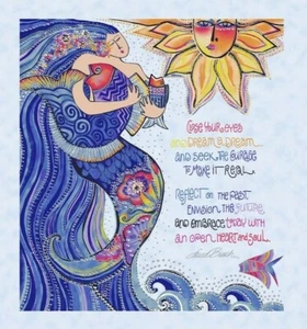 Sea Goddess PANEL LIGHT PERIWINKLE Mermaid Text Laurel Burch PANEL Fabric 1/3 YD - Picture 1 of 5
