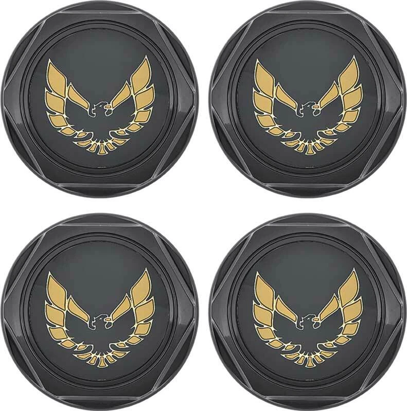 Juego de tapacubos centrales de rueda OER negro brillante dorado pájaro para Pontiac Firebird 1977-1981 Foto 1 de 4