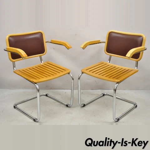 Marcel Breuer Cesca Chair Cantilever Chrome Frame Wood Seat - a Pair Cover