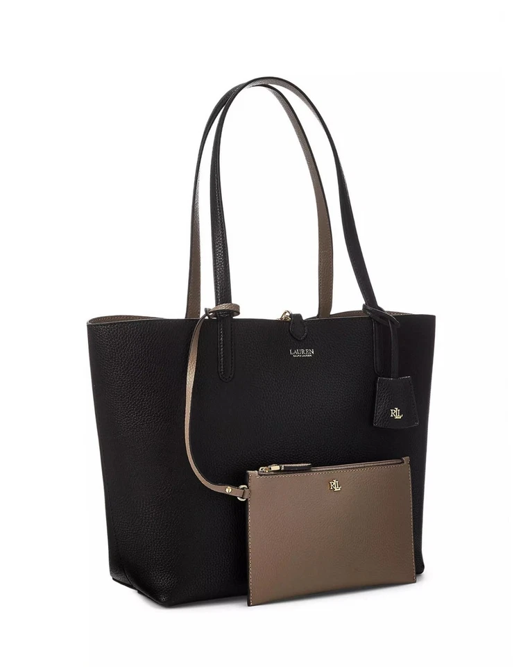 Lauren Ralph Lauren Pebble Reversible Tote - Black/Taupe/Gold