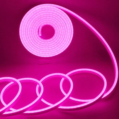 Pink Neon Strip Lights 12V Indoor Outdoor Rope Silicone 16.4Ft 600SMD Waterpr... - Image 1 of 4