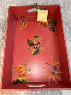 Bandeja de madera roja The Octavia Hill Collection, Tracy Porter, fruta pintada vintage Foto 1 de 4