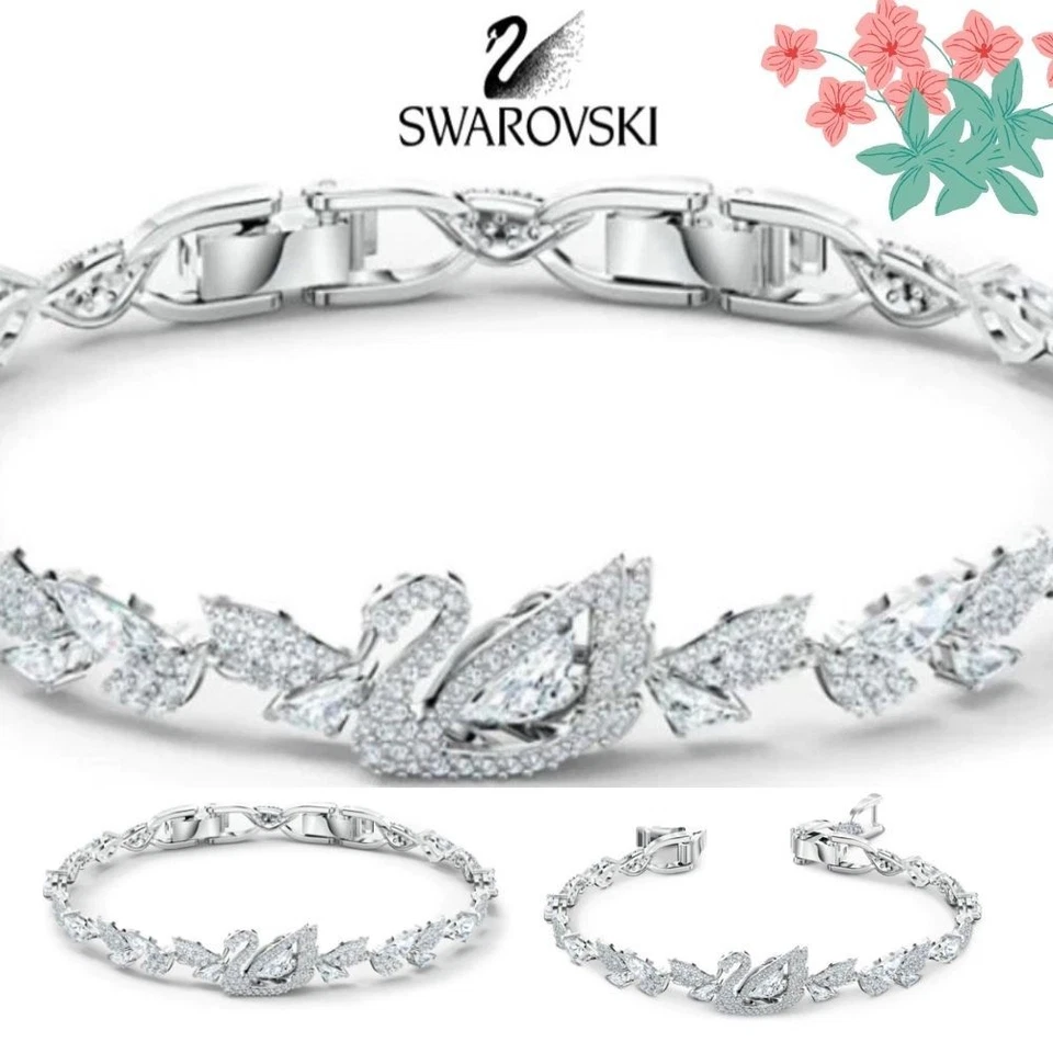 Pulsera Swarovski Cisne Cristal Moda Joyería Blanco Rodio Chapado 16cm Foto 1 de 4