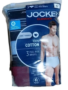 Jockey Mens 42 Full Rise Briefs Y Fly Design Blue Red Black Striped 009950/455 - Picture 1 of 3