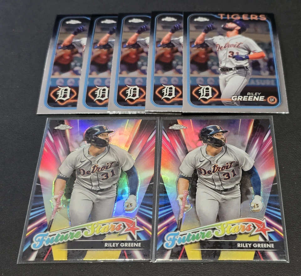 (7) RILEY GREENE 2024 Topps Chrome #101 & 2 Future Stars Refractor #FS-16 TIGERS - Image 1 of 1