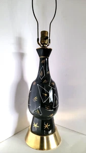 Vtg Mid Century Modern REMINGTON Black Gold Starburst Abstract Ceramic Lamp - Picture 1 of 7