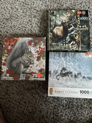 NEW Crystal Forest Gray Wolves Jigsaw Puzzle 1000 Larry Fanning Peek Season Lot - Image 1 of 4