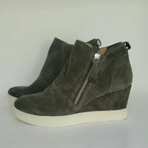 Botines de cuña de cuero gamuza verde suave 8,5 - Imagen 1 de 13