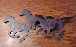 Rustic Metal Three Running Horses Wall Art 16" X 8" In Brown Rust Tones - Picture 1 of 7