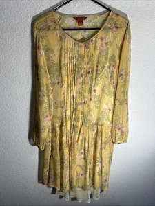 Sundance Dress Women's Large Silk Yellow Floral Boho Cottagecore Coquette Hippie - Picture 1 of 8