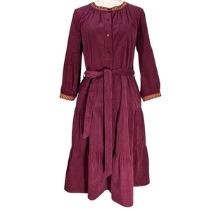 Johnny Was Jade Corduroy Dress Kappa Midi Ruffle XS Maroon Whimsigoth Cowgirl - Picture 1 of 12