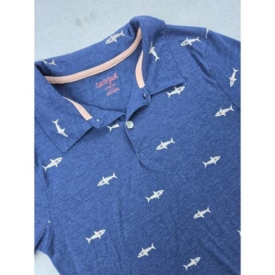 Camisa polo Cat and Jack Boys L 10 12 azul marino manga corta estampado de tiburón Foto 1 de 4