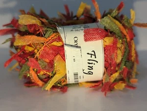 ONE Ball Crystal Palace Fling Yarn 9492 NASTURTIUM Orange RED Green SPARKLE - Picture 1 of 4