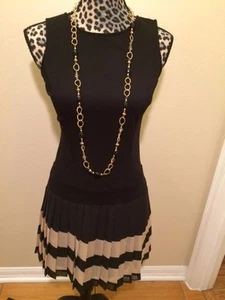 LOFT - VESTIDO PLISADO MARRÓN NEGRO SIN MANGAS - OP - Imagen 1 de 2