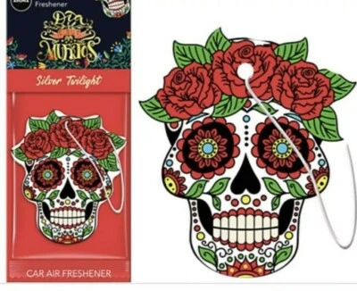 Silver Tattoo Day of The Dead Skull Aroma Car Air Freshener New & Sealed