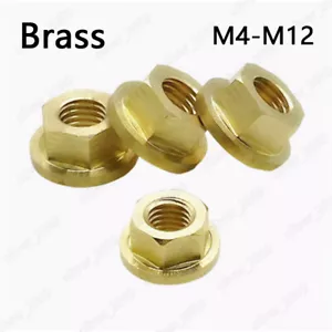 Brass Hex Flange Nuts Non-Serrated Lock Nuts M4 M5 M6 M8 M10 M12 - Picture 1 of 4