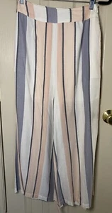 On The Road Striped Wide Leg Pants Side Zip Women’s Medium - Picture 1 of 9