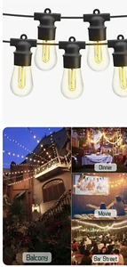 48FT Outdoor LED String Light Waterproof Patio Bulb Dimmable S14 Warm White 15M - Picture 1 of 2
