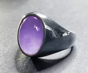 Estate Men's Pinky Ring Chinese LAVENDER-PURPLE JADEITE JADE in Sterling Silver - Picture 1 of 12