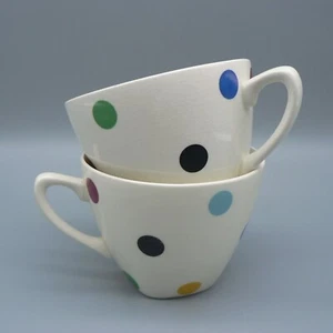 MIDWINTER POTTERY PAIR TEACUPS CONTEMPORARY POLKA DOT PATTERN MULTICOLOUR SPOT B - Picture 1 of 9
