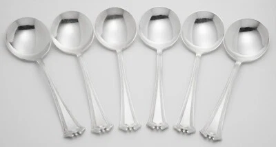 6 ANTIQUE 1847 ROGERS BROS CONTINENTAL ROUND BOWL SOUP SPOON 5” SILVERPLATE 1919 - Image 1 of 3