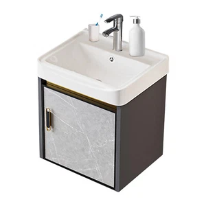 17" Modern Wall Mounted Floating Bathroom Vanity Cabinet W/ Sink & Faucet Gray - Picture 1 of 12