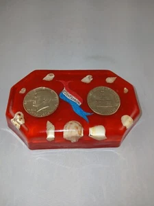 MCM Resin Paperweight With Bicentennial Kennedy Half Dollars - Picture 1 of 6