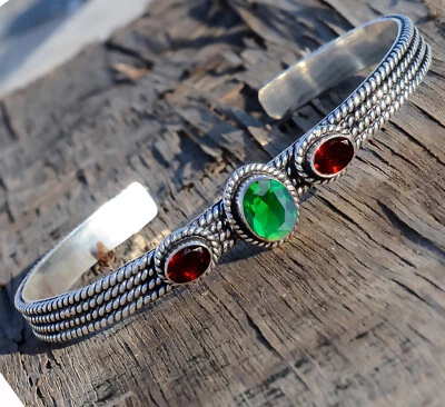 Brazalete ruso corte diopsido y granate brazalete plata esterlina 925 regalo aniversario Foto 1 de 4