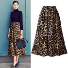 Womens Faux Velvet Leopard Print High Waist Long Skirts Retro Chic Plus Size