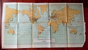 Early 1900's Transportation Routes of the World Map Dept of Commerce and Labor - Picture 1 of 3