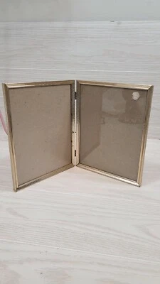 Vintage Picture Frame Brass Bi-Fold Table Top 8x10 Photos w/ Glass  - Image 1 of 4