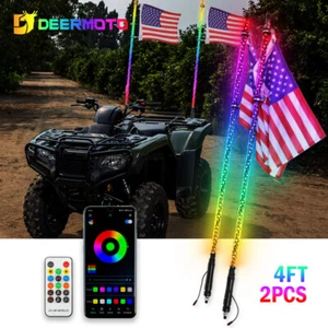 2X 4FT LED Spiral RGB Whip Lights For Honda Yamaha ATV UTV Remote & APP Control - Picture 1 of 12