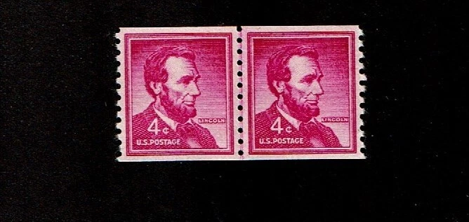 1954-65  U.S. LIBERTY SERIES 4c LINCOLN  CLP  COIL Line PAIR Sc#1058  M/NH/OG - Image 1 of 1
