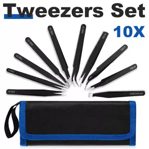 Set pinzette acciaio inox riparazione antistatica ESD di precisione 10 pezzi kit utensili - Foto 1 di 8