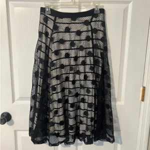 BOBEAU Mujeres Larga Negra Redes Círculo Superposición Blanco Rayas Cintura Elástica Falda M - Imagen 1 de 11