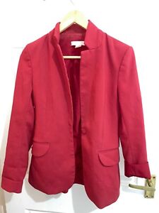 H&M Womens UK Size 10 Red Long Sleeved Single Breasted Blazer Jacket (EX COND)