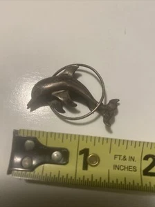 Vintage ~ Signed Beau Sterling Silver Dolphin Pin / Brooch  - Picture 1 of 4