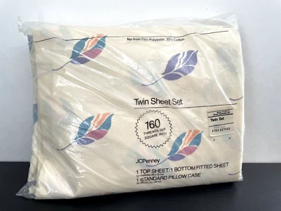 Vintage JC Penney Feathers Twin Sheet Set 160 Thread Count Southwest Style 90s - Image 1 of 4