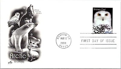 FDC 1999 SC #3292a Artcraft Cachet, Snowy Owl - Barrow, Ak - Single - J2284 - Image 1 of 2