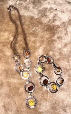 Conjunto de pulsera collar Alex joyería Lia Sophia cuero cabujón marrón Demi Parure Foto 1 de 4