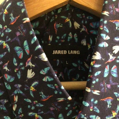 Jared Lang Men's Large Short Sleeve Button Down Shirt Butterflies Birds Art NEW - Image 1 of 4