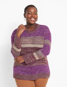 Suéter Lane Bryant Plus Talla 14 16 Rayas Cuello Redondo Púrpura - Imagen 1 de 7
