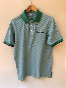 ASHWORTH Polo Shirt Mens M Green Stripe Short Sleeve Ez-Tech Stretch - Picture 1 of 10